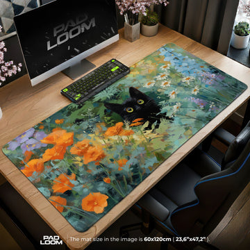 Garden Cat Wildbloom Mouse Pad - Oil Painting Desk Mat
