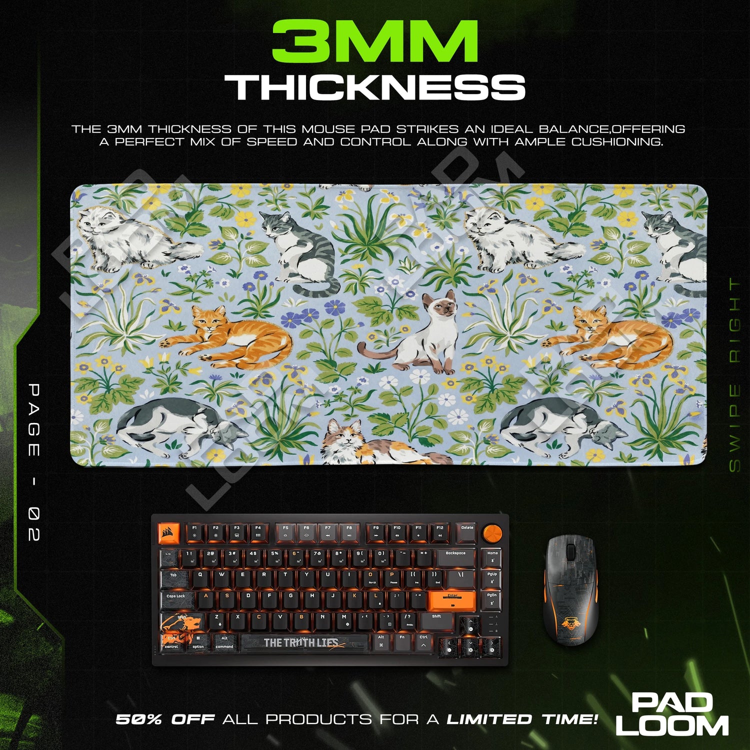 Garden Cats Mouse Pad - Floral Desk Mat