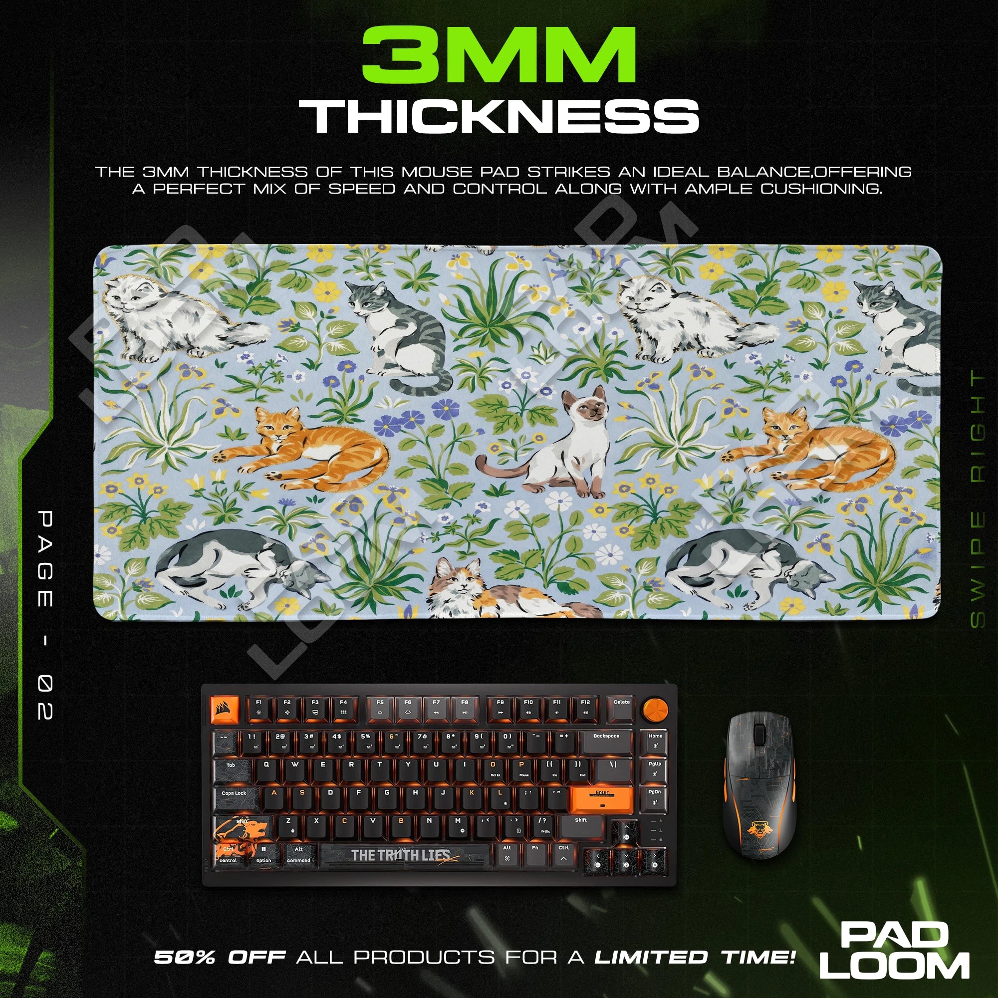 Garden Cats Mouse Pad - Floral Desk Mat
