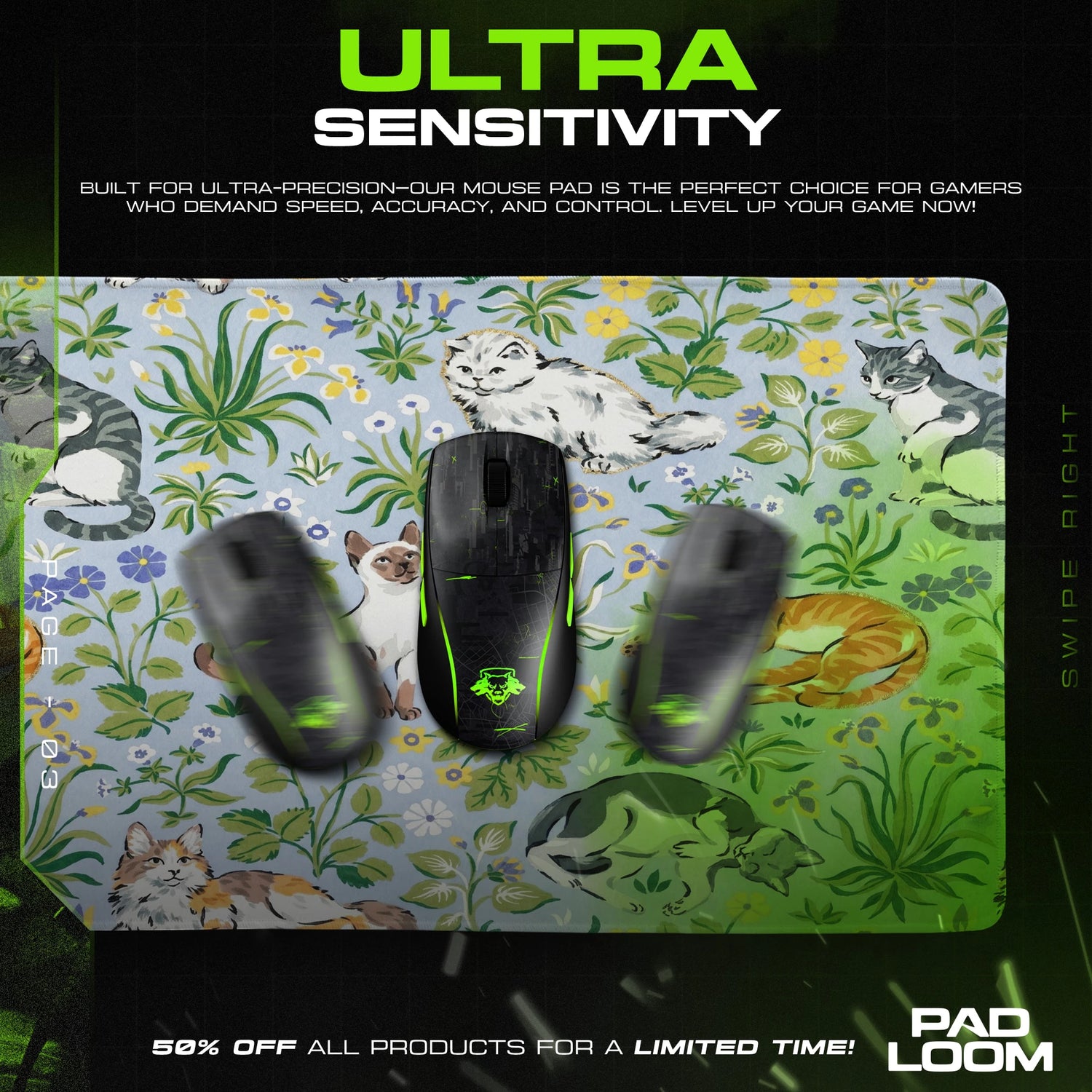Garden Cats Mouse Pad - Floral Desk Mat