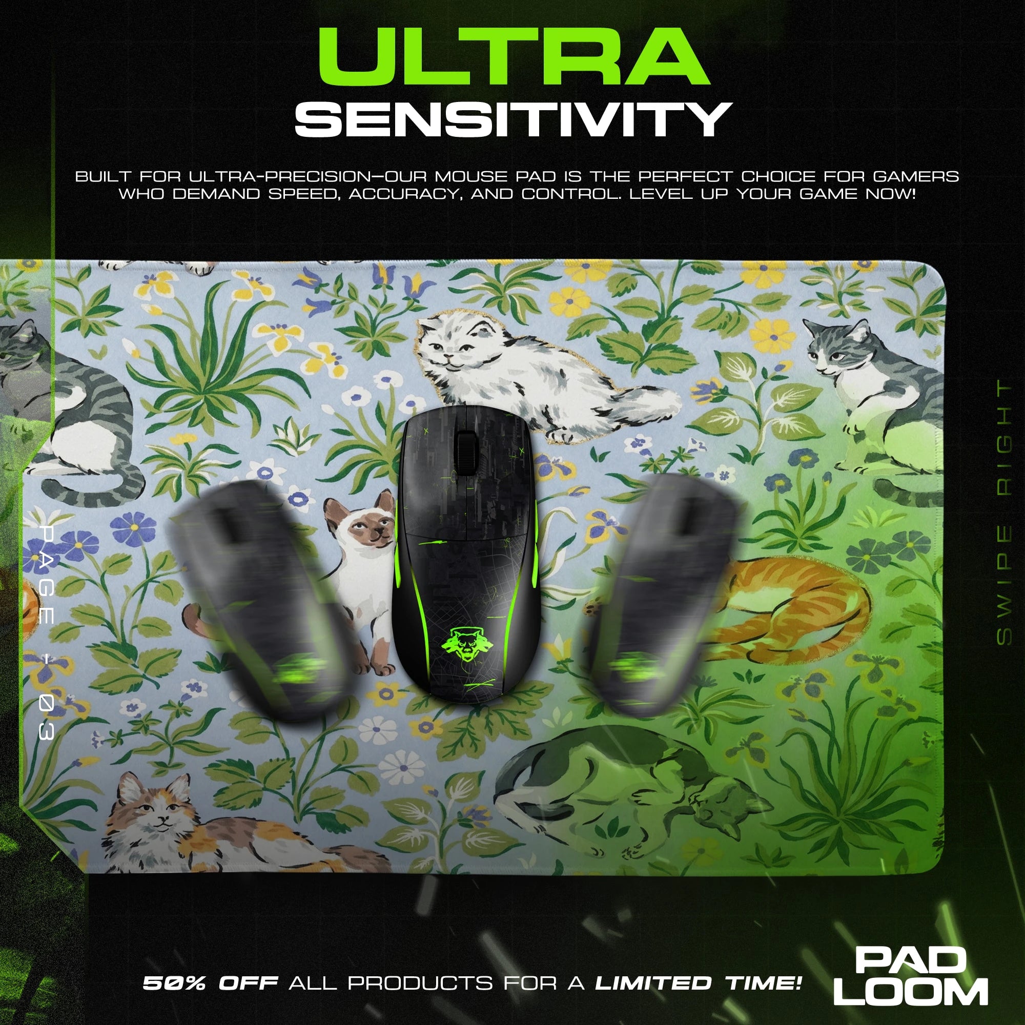 Garden Cats Mouse Pad - Floral Desk Mat