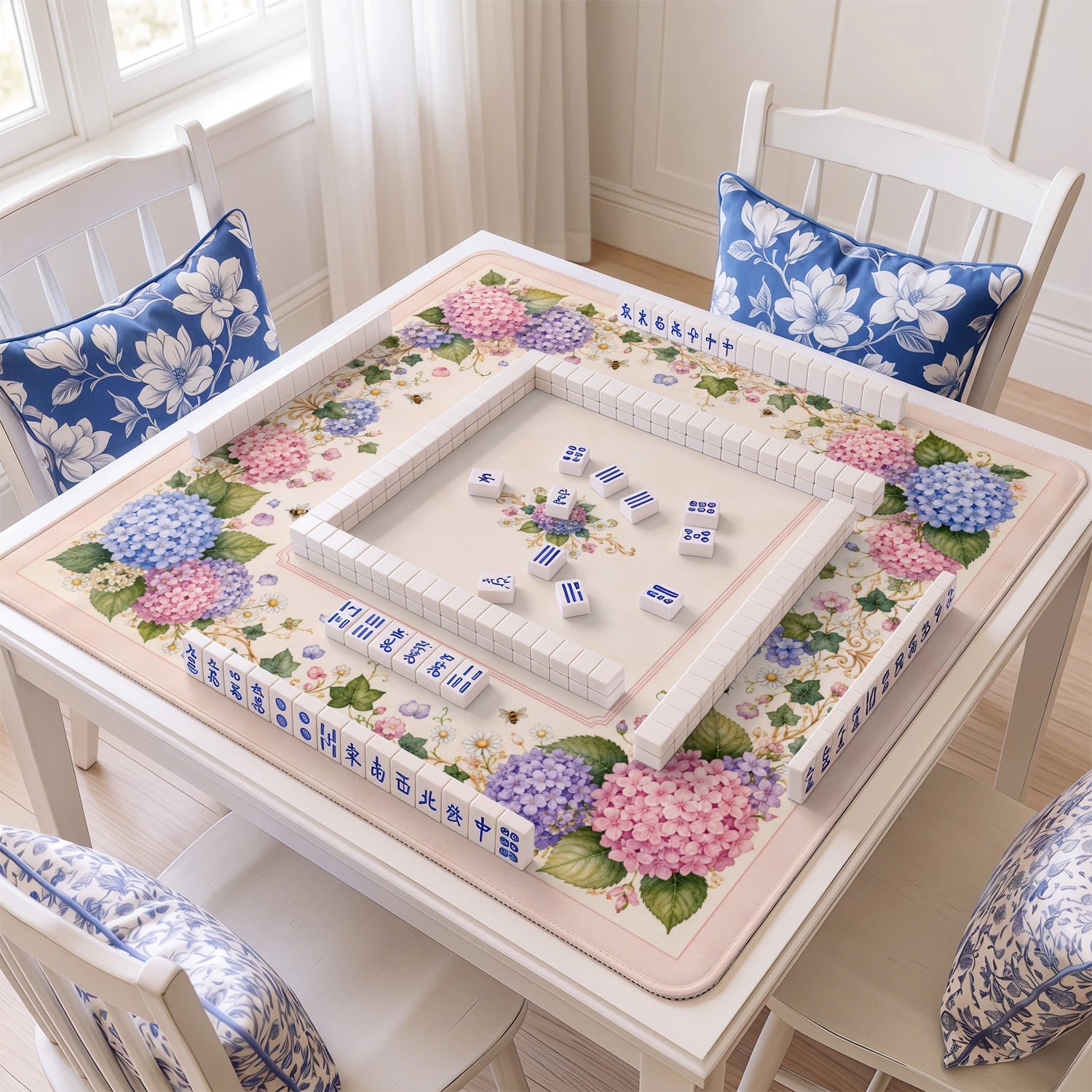 Garden Hydrangea Bee Mahjong Mat - Mah Jongg Mat