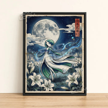 Gardevoir Moonlit Pokemon poster - framed canvas wall art in a black frame