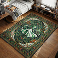 Gardevoir standing gracefully amidst green vines and red hearts in a traditional floral pattern area rug and floor mat