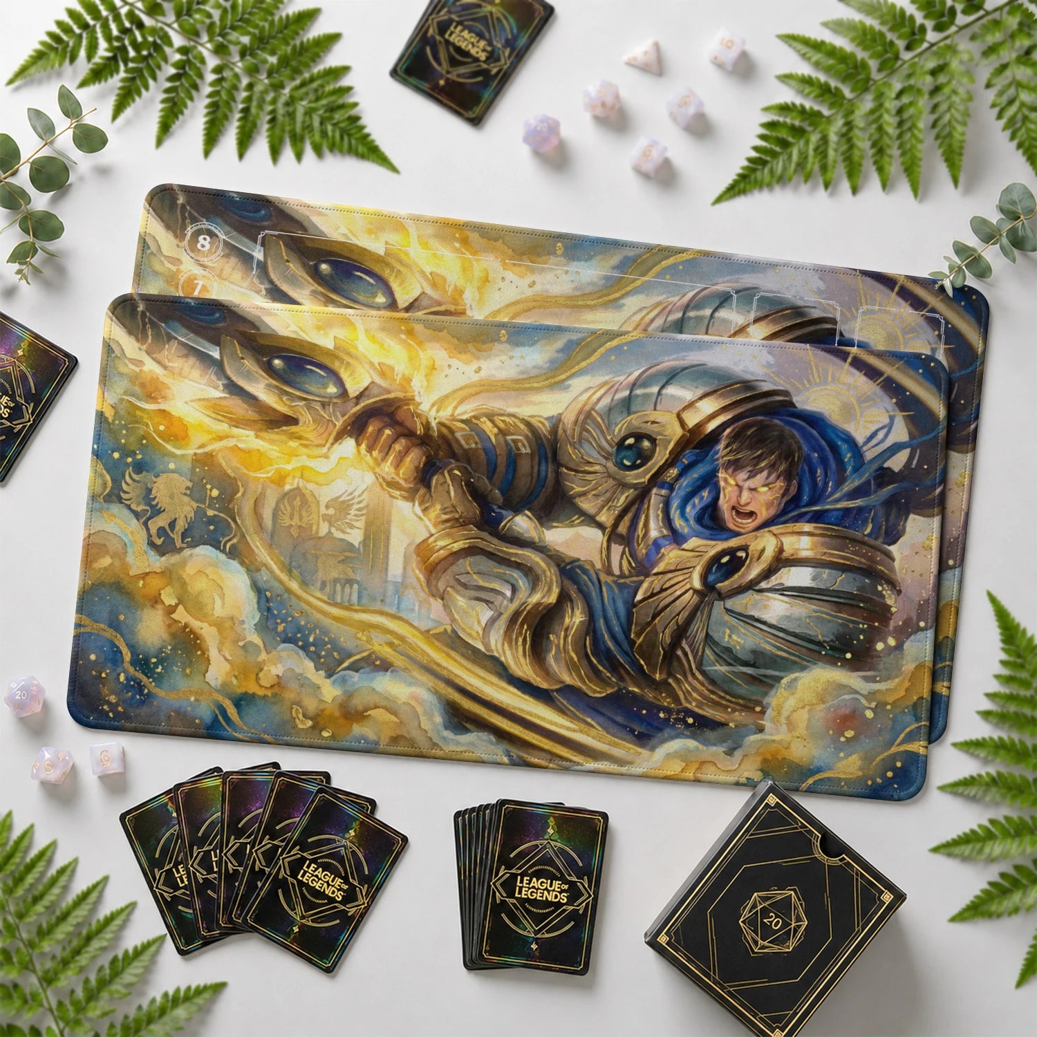 Garen Valor Riftbound TCG playmat with card zones and score track – LoL game mat