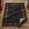 Gothic gargoyle and dark roses area rug with cathedral arches skulls and hourglass border