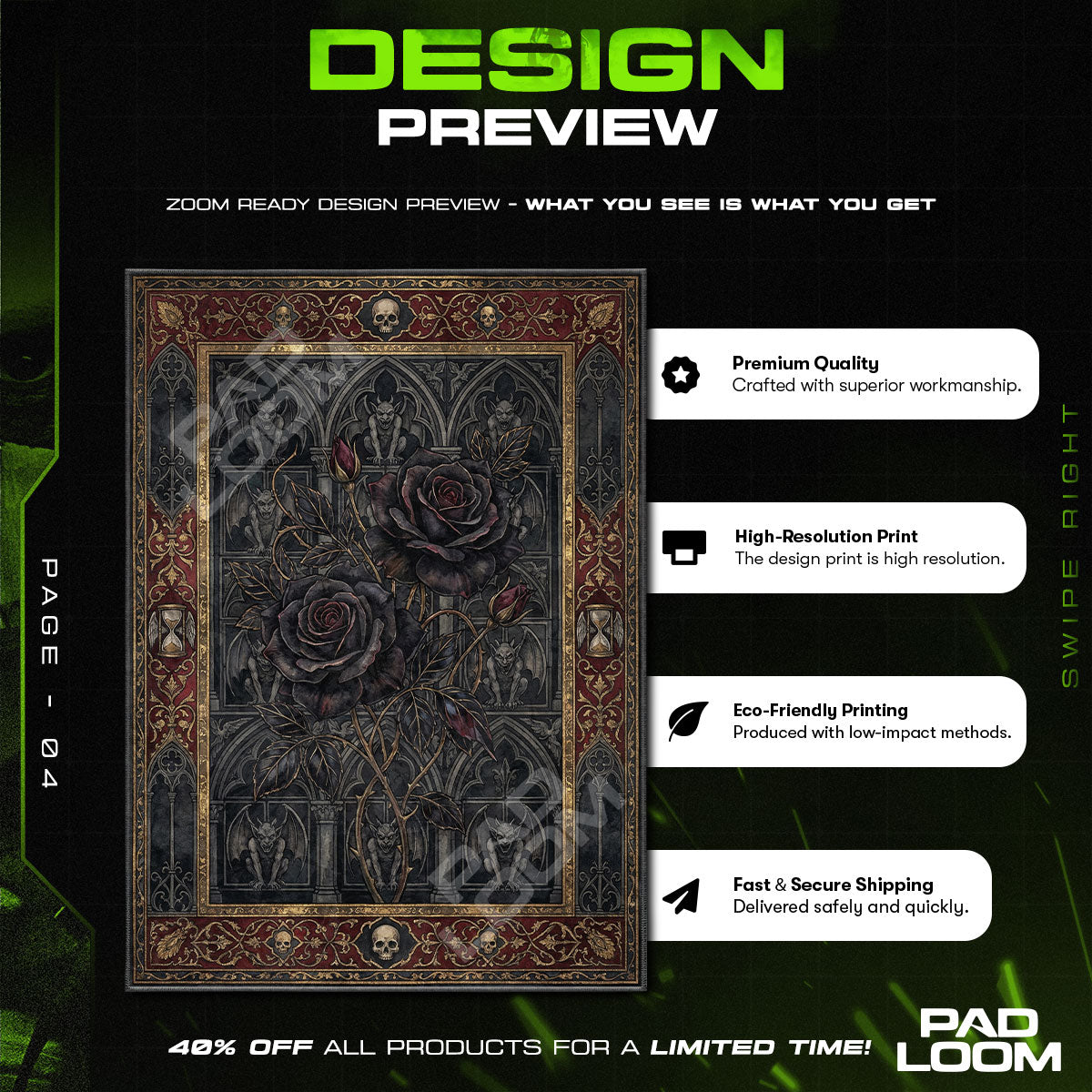 Gargoyle Rose Cathedral Dark Architecture Area rug — main product view