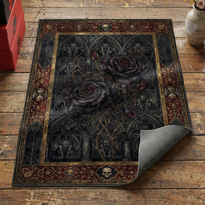 Gargoyle Rose Cathedral Rug — Gothic Dark Architecture Area Rug