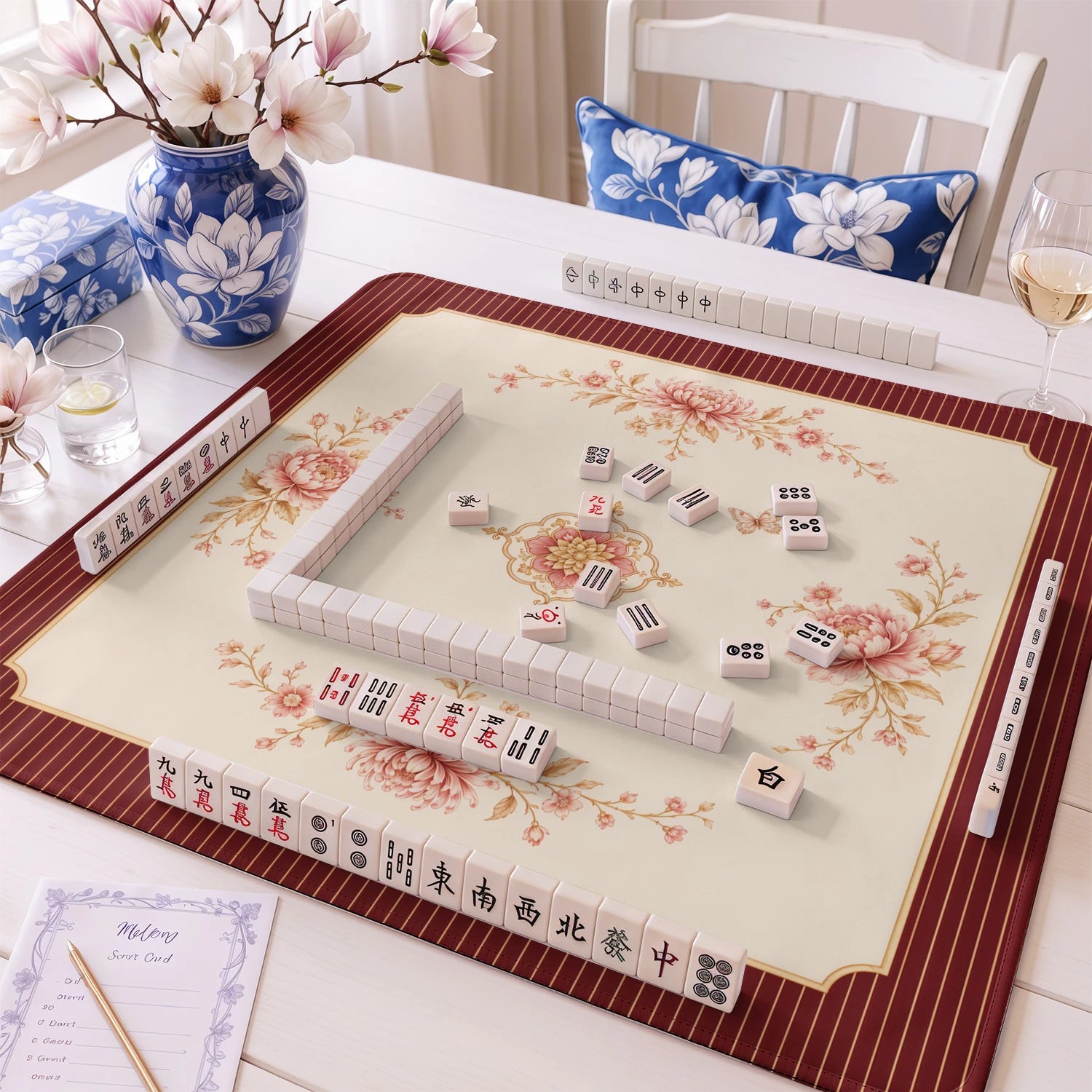Garnet Mum mahjong mat – M (60x60 cm) and L (81x81 cm) sizes