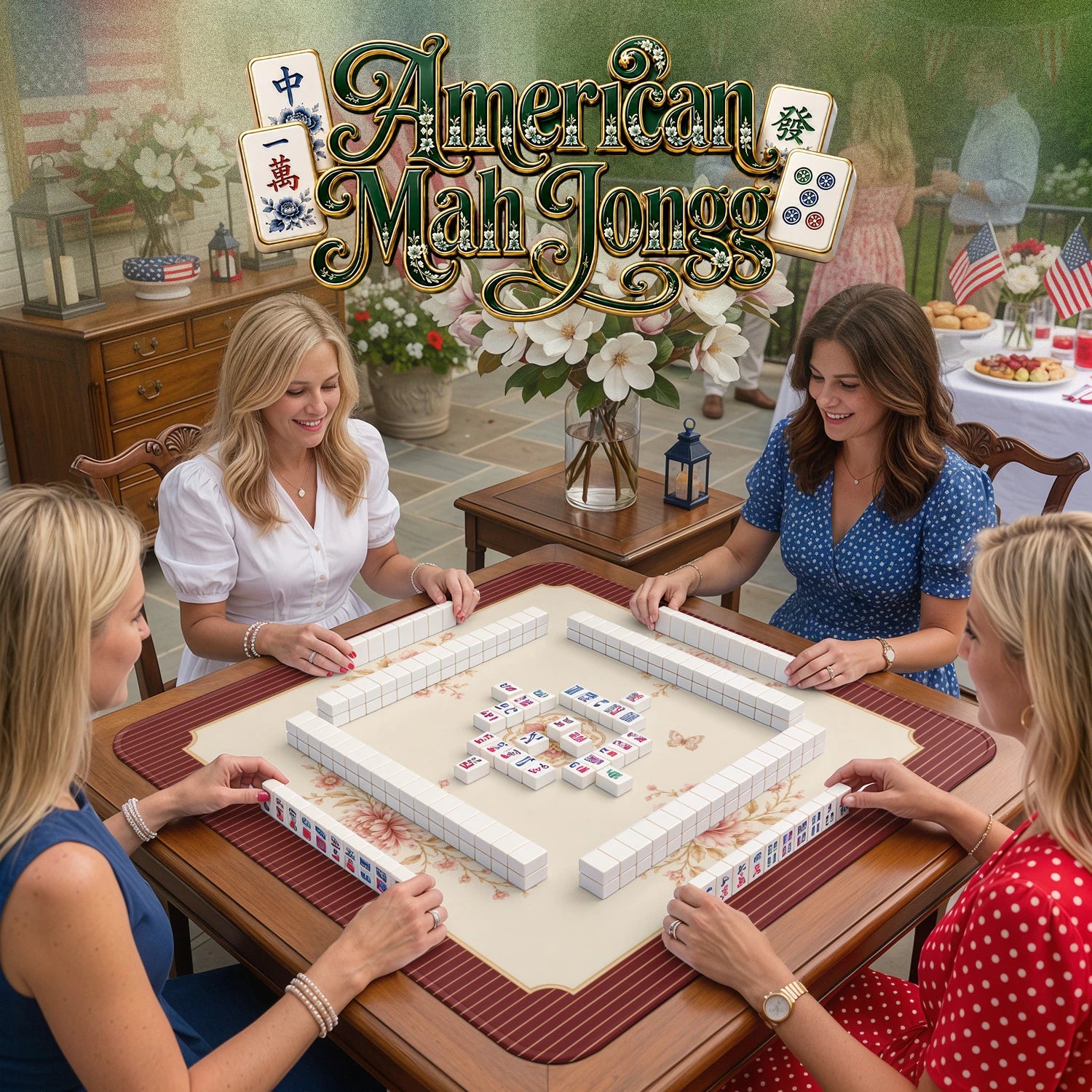 Garnet Mum – non-slip mahjong table mat detail