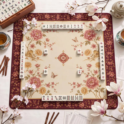 Garnet Peony Mahjong Mat - Mah Jongg Table Mat