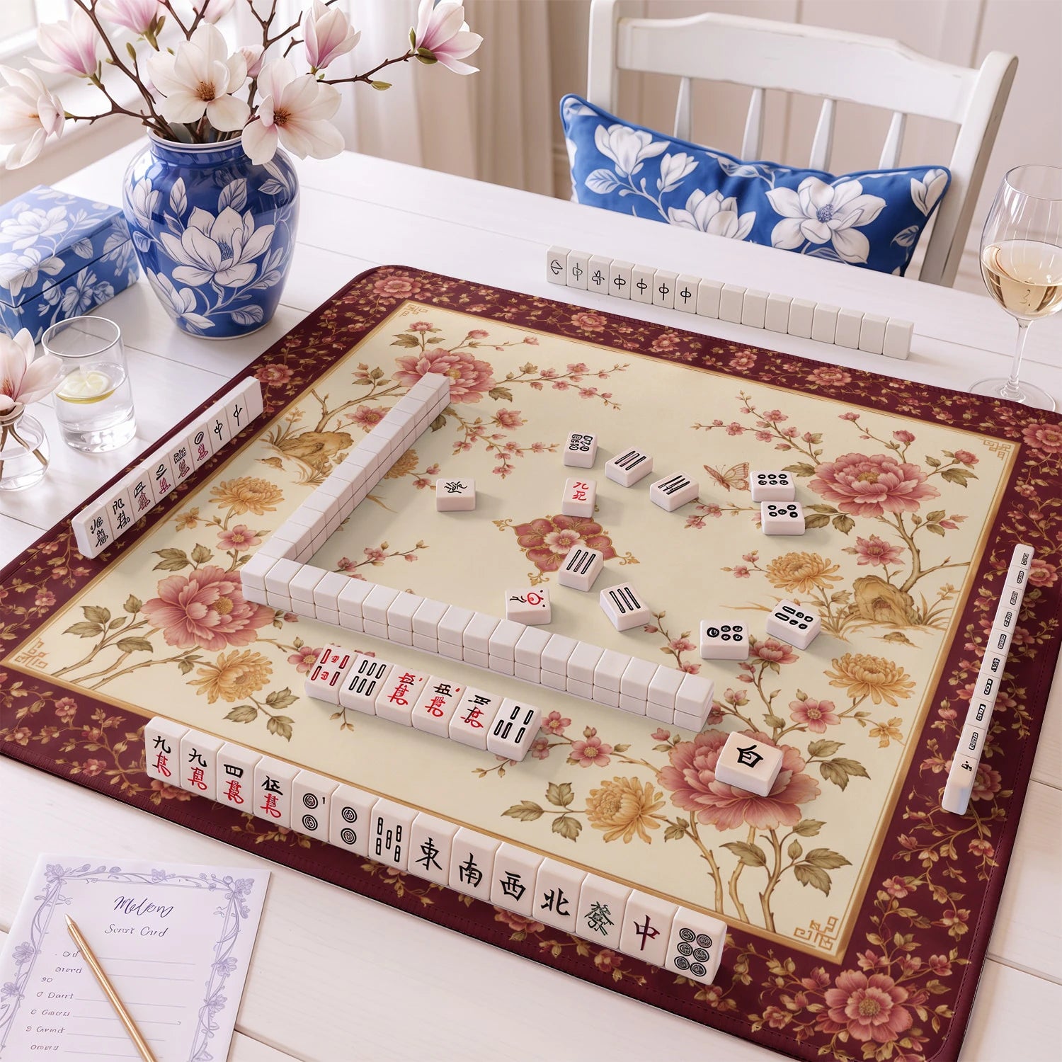 Garnet Peony mahjong mat – M (60x60 cm) and L (81x81 cm) sizes
