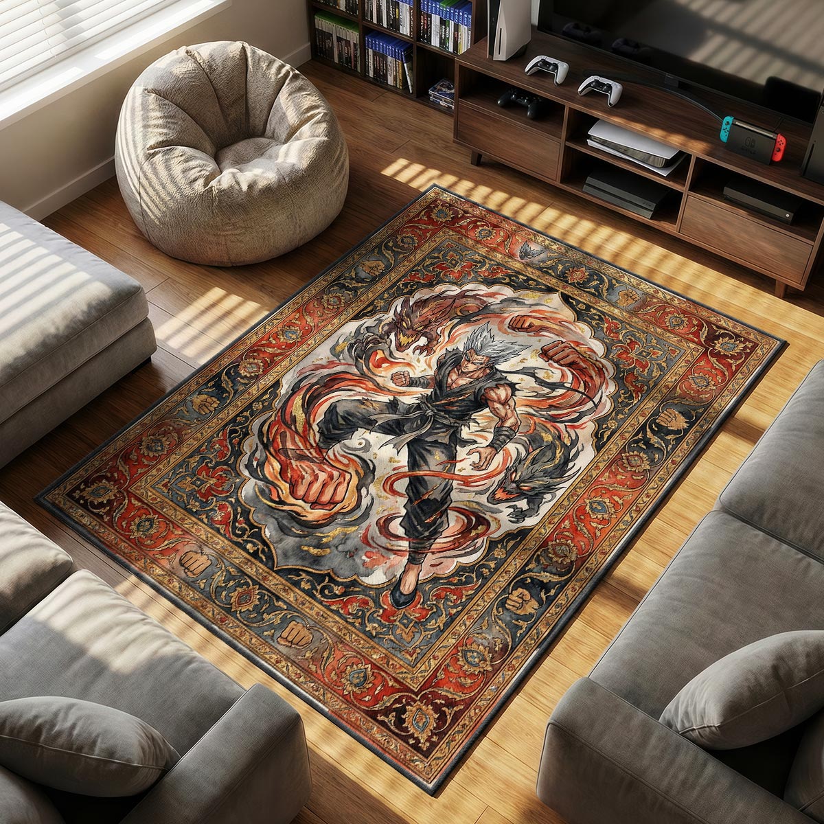 Garou Hero themed area rug for home decor fans