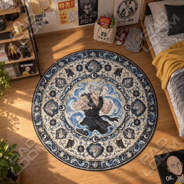 Garou Wave One Punch Man round rug on a bedroom floor - One Punch Man chair mat