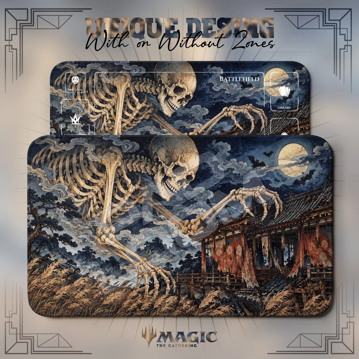 Gashadokuro Skeleton MTG playmat shown with zones and without zones