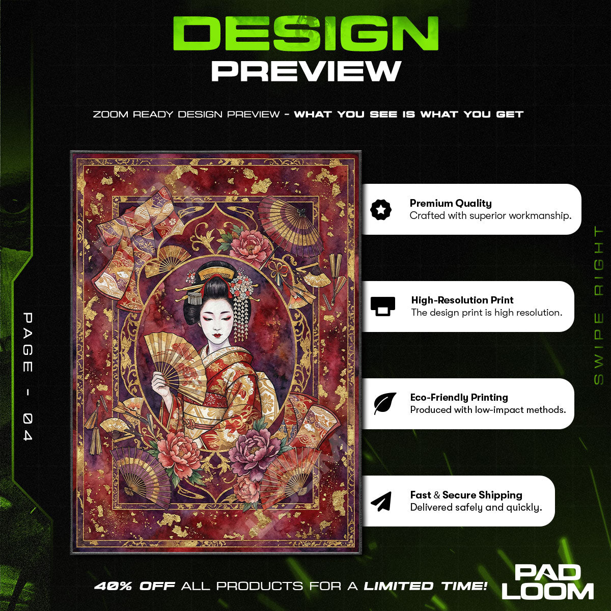 Geisha & Golden Fans Rug — Japanese Art Area Rug