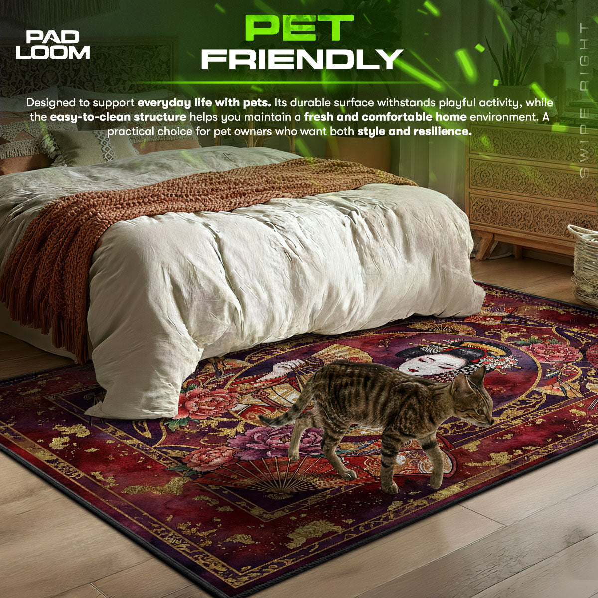 Geisha & Golden Fans Rug — Japanese Art Area Rug