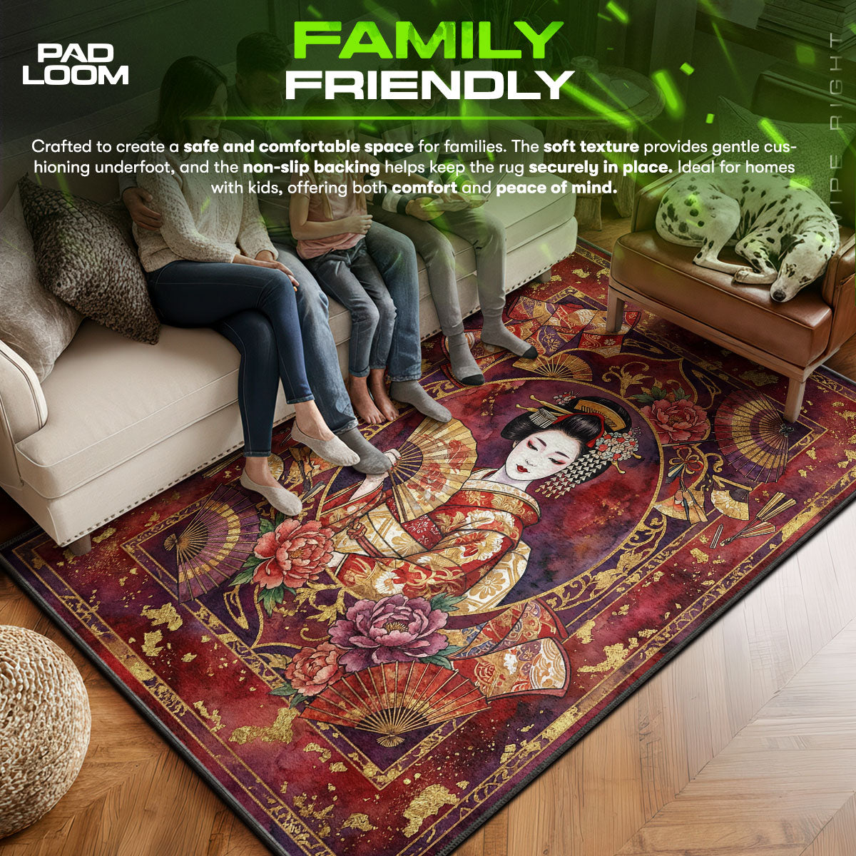 Geisha & Golden Fans Rug — Japanese Art Area Rug