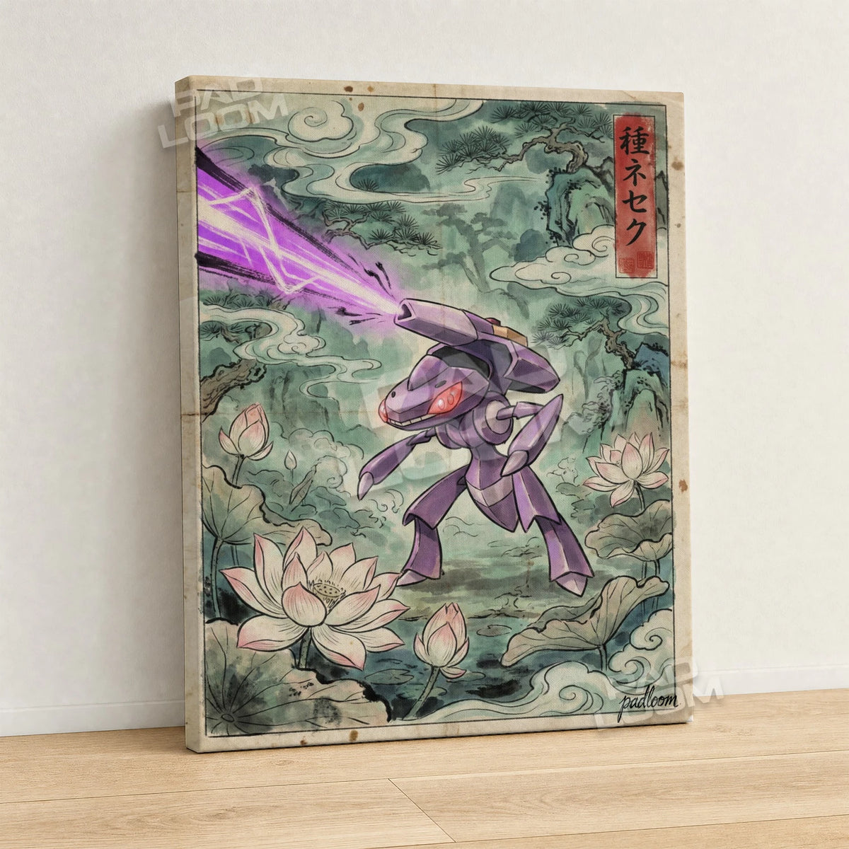 Genesect Lotus Pokemon canvas wall art - gallery-wrapped canvas print, side view
