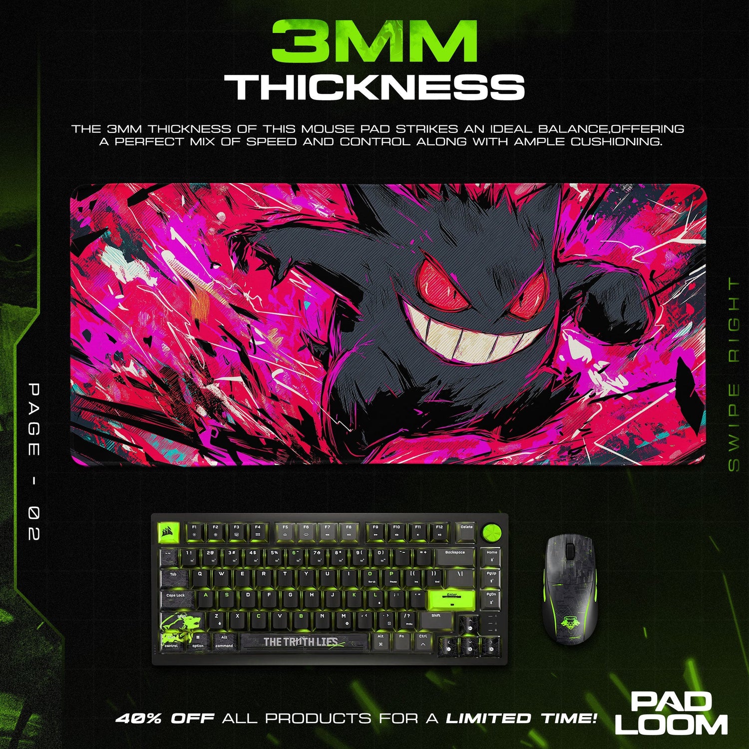 Gengar Chaos Grin Mouse Pad, Pokémon Gaming Desk Mat Padloom