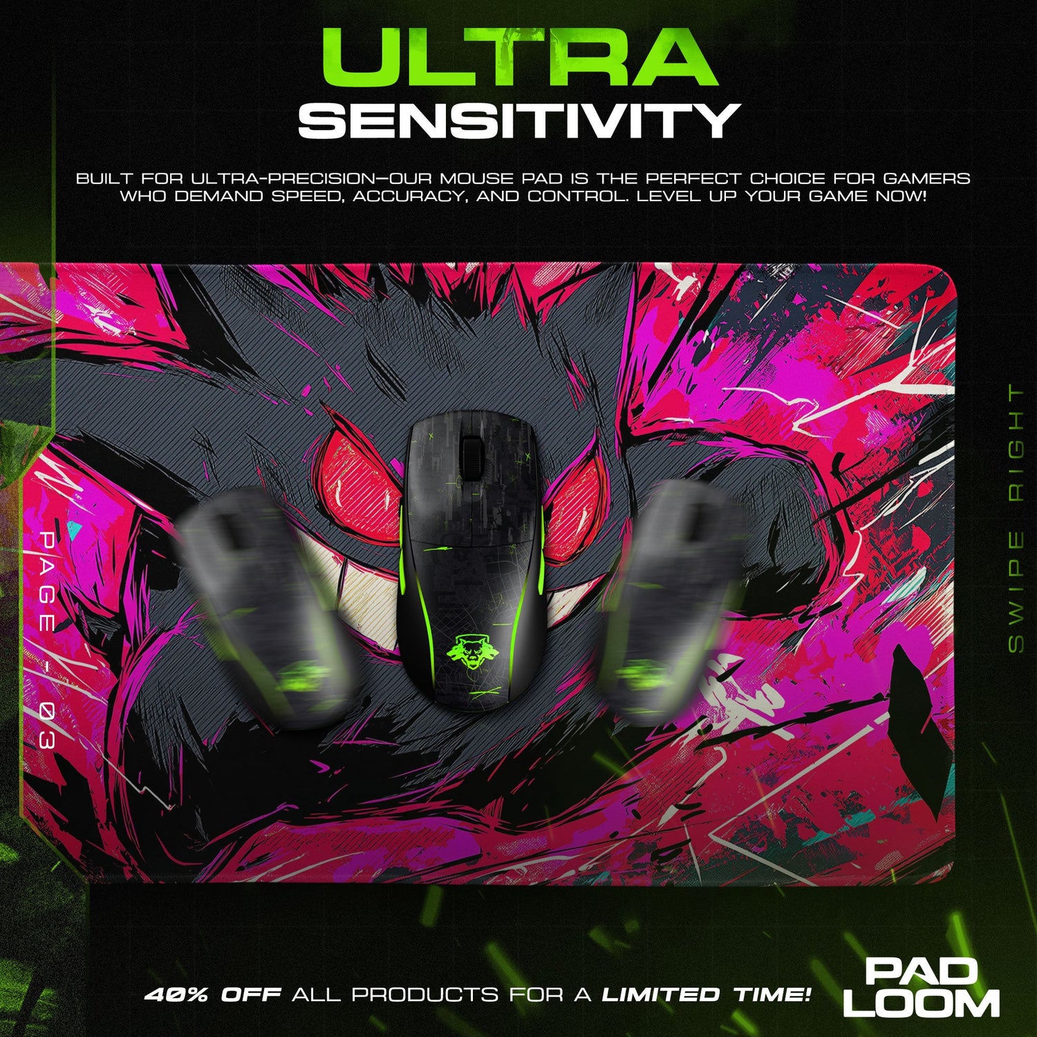 Gengar Chaos Grin Mouse Pad, Pokémon Gaming Desk Mat Padloom