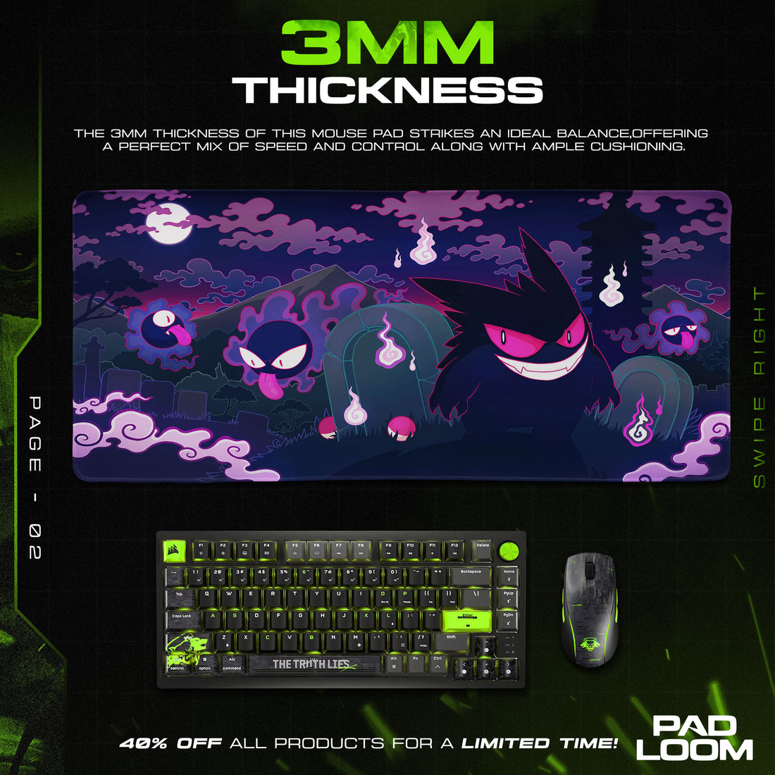 Gengar Haunted Forest Mouse Pad, Pokémon Ghost-Type Gaming Desk Mat