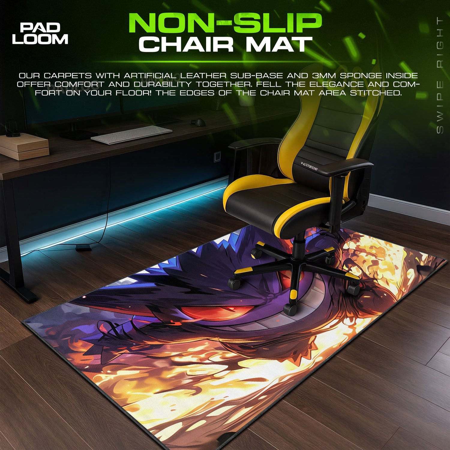 Gengar Inferno Charge Mouse Pad, Pokémon Shadow Fire Gaming Desk Mat Padloom