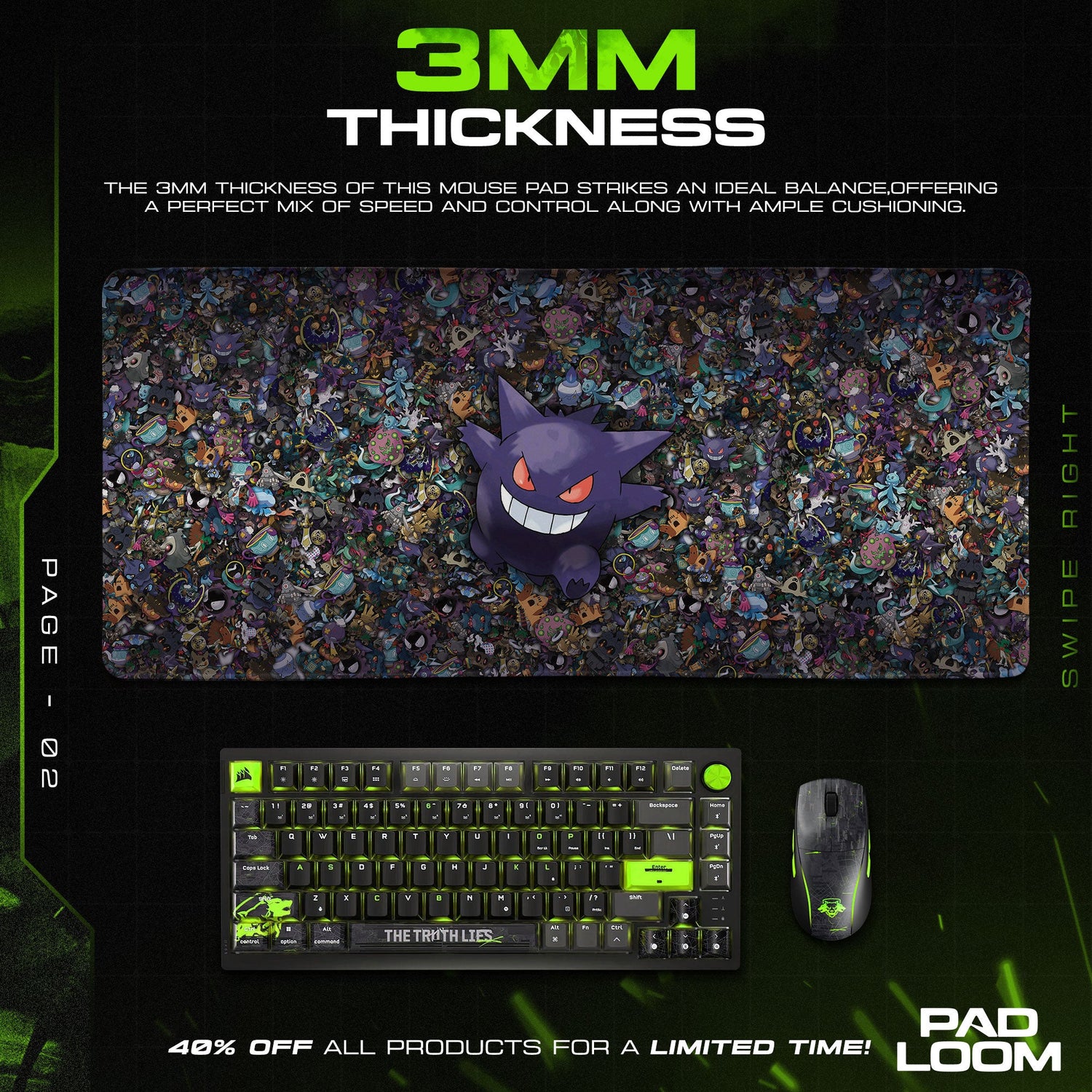 Gengar Mouse Pad, Ghost-Type Pokémon Gaming Desk Mat Padloom