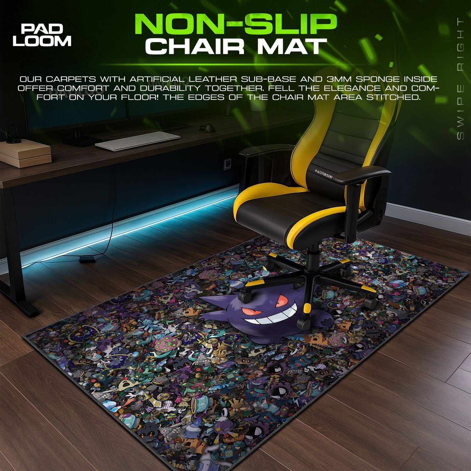 Gengar Mouse Pad, Ghost-Type Pokémon Gaming Desk Mat Padloom