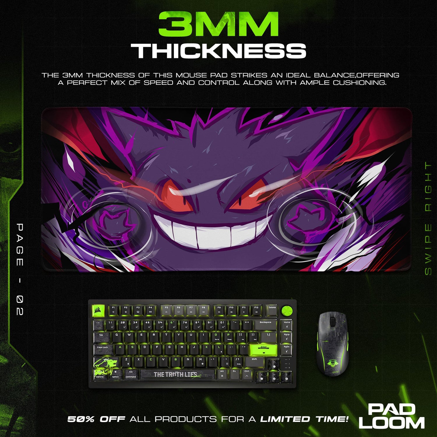 Gengar Mouse Pad, Pokémon Shadow Grin Gaming Desk Mat Padloom