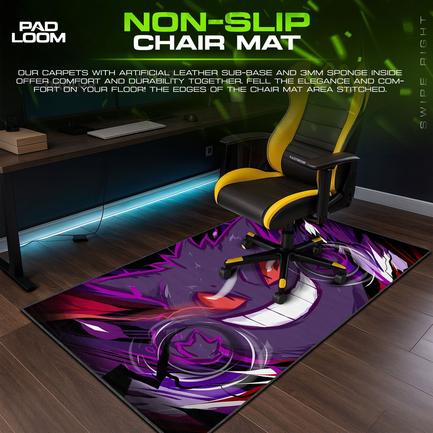 Gengar Mouse Pad, Pokémon Shadow Grin Gaming Desk Mat Padloom
