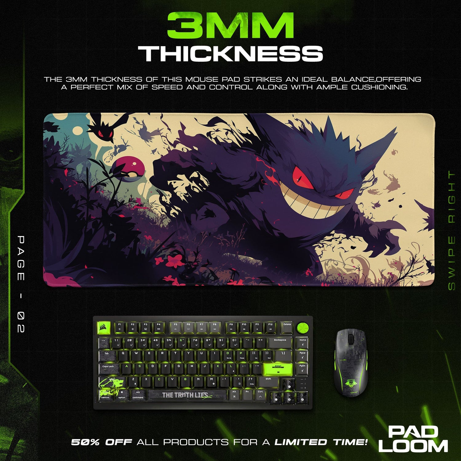 Gengar Mouse Pad, Shadow Pokémon Gamer Desk Mat Padloom
