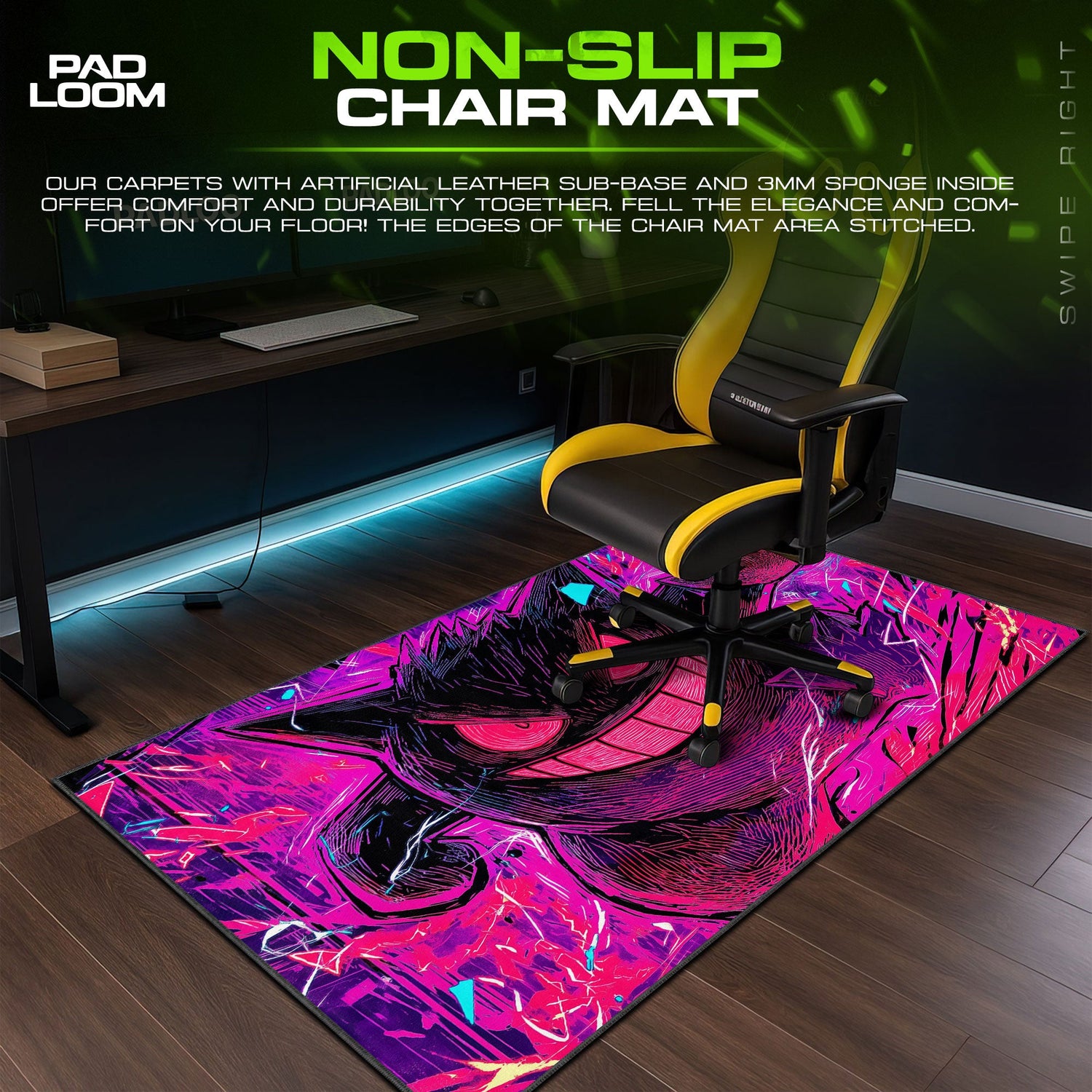 Gengar Neon Trickster Mouse Pad, Pokémon Gaming Desk Mat Padloom