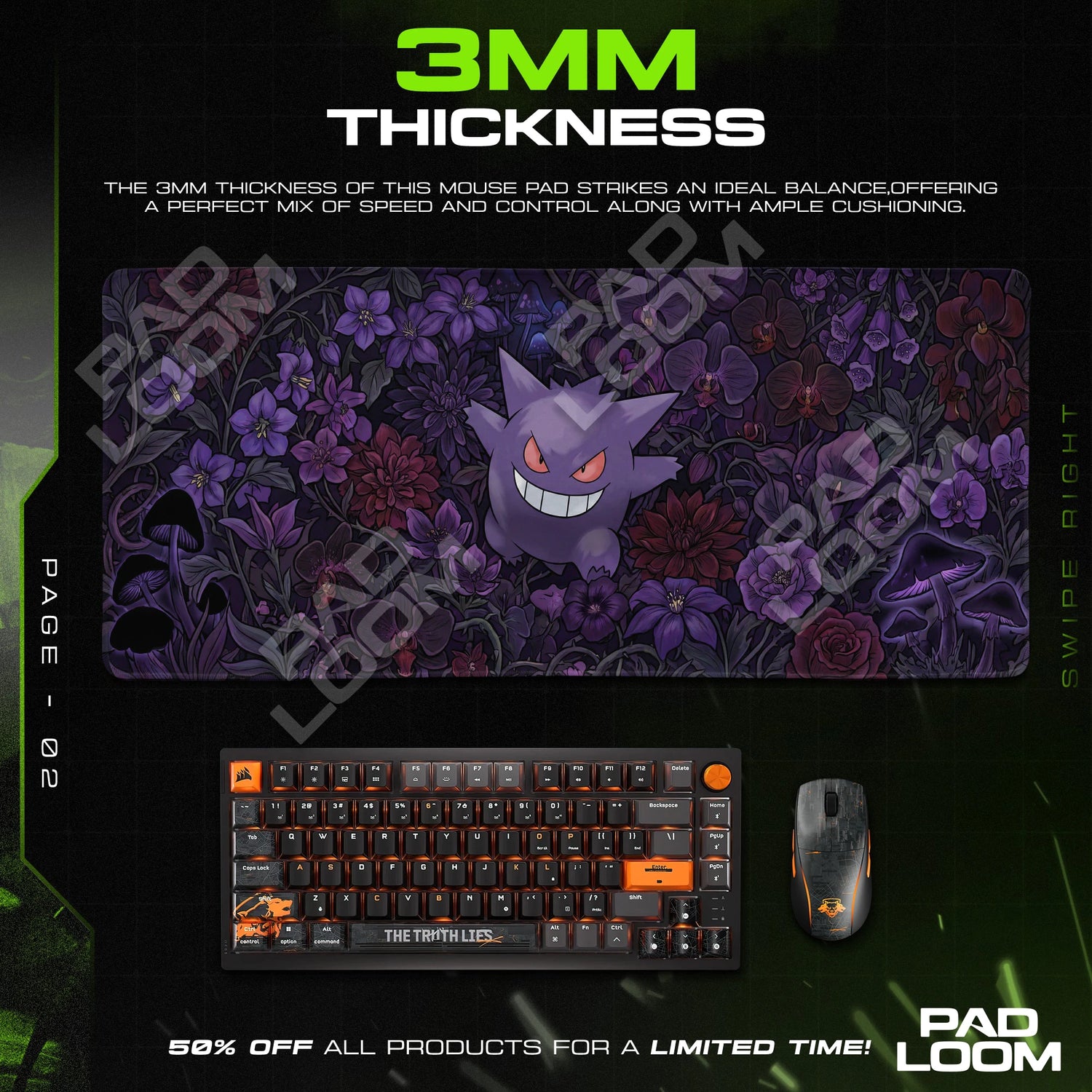 Gengar Nightshade Garden artwork close-up on the mouse pad surface