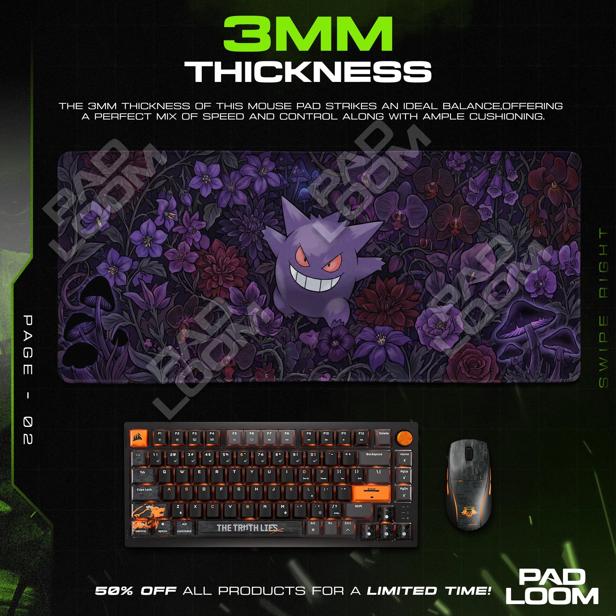 Gengar Nightshade Garden artwork close-up on the mouse pad surface