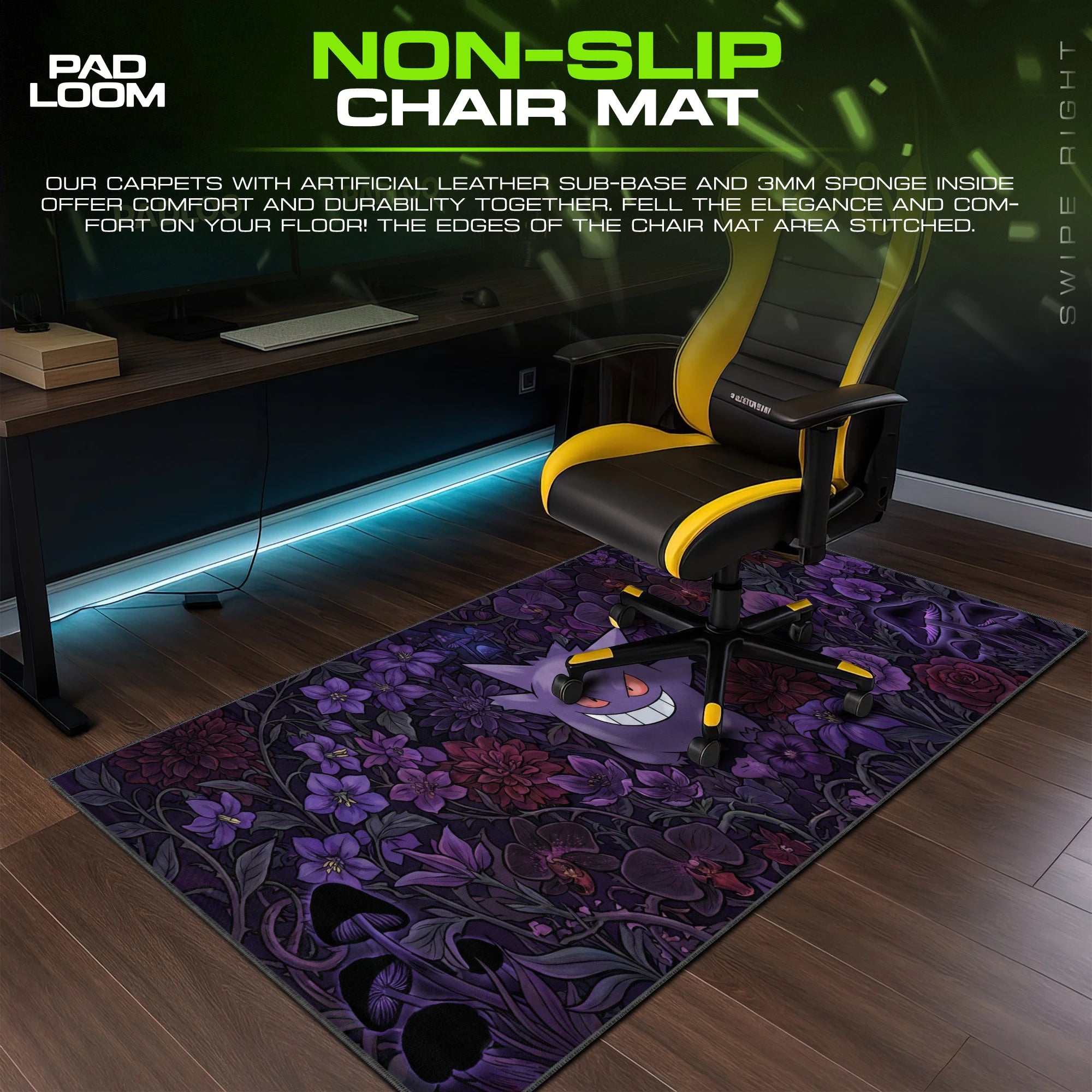 Gengar Nightshade Garden – stitched-edge, non-slip mouse pad detail