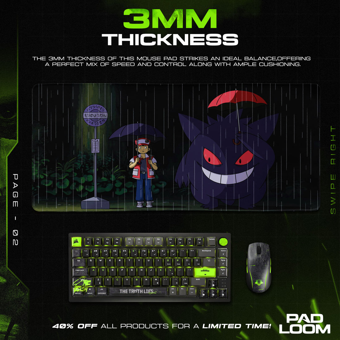 Gengar Rain Scene Mouse Pad, Ghost-Type Gaming Desk Mat