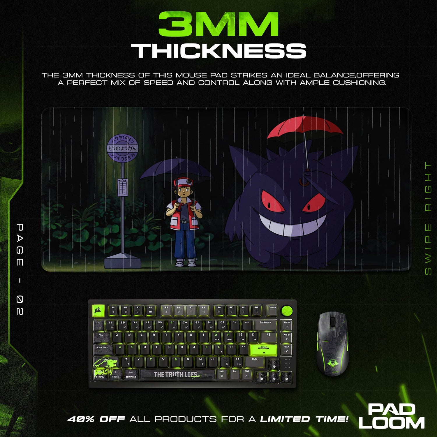 Gengar Rain Scene Mouse Pad, Ghost-Type Gaming Desk Mat Padloom