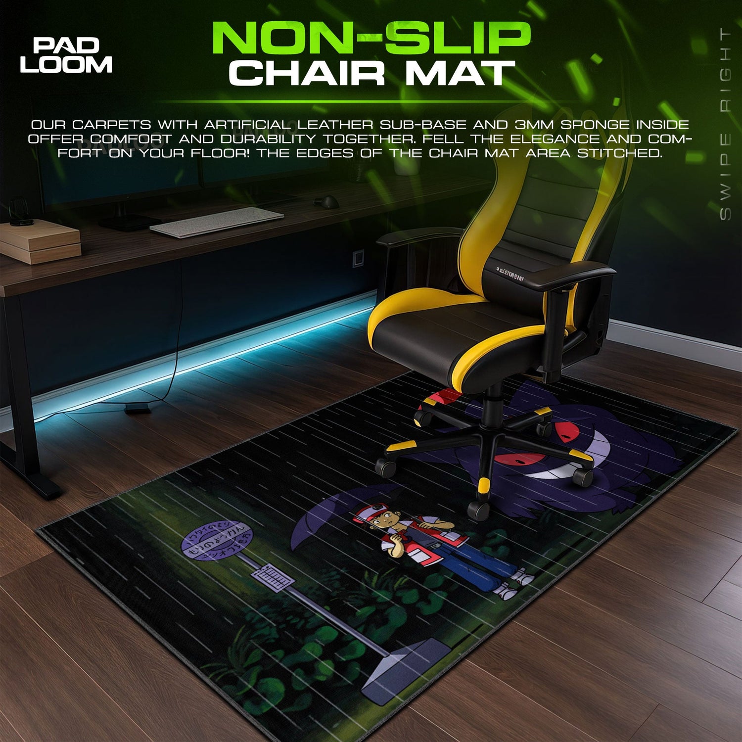 Gengar Rain Scene Mouse Pad, Ghost-Type Gaming Desk Mat Padloom