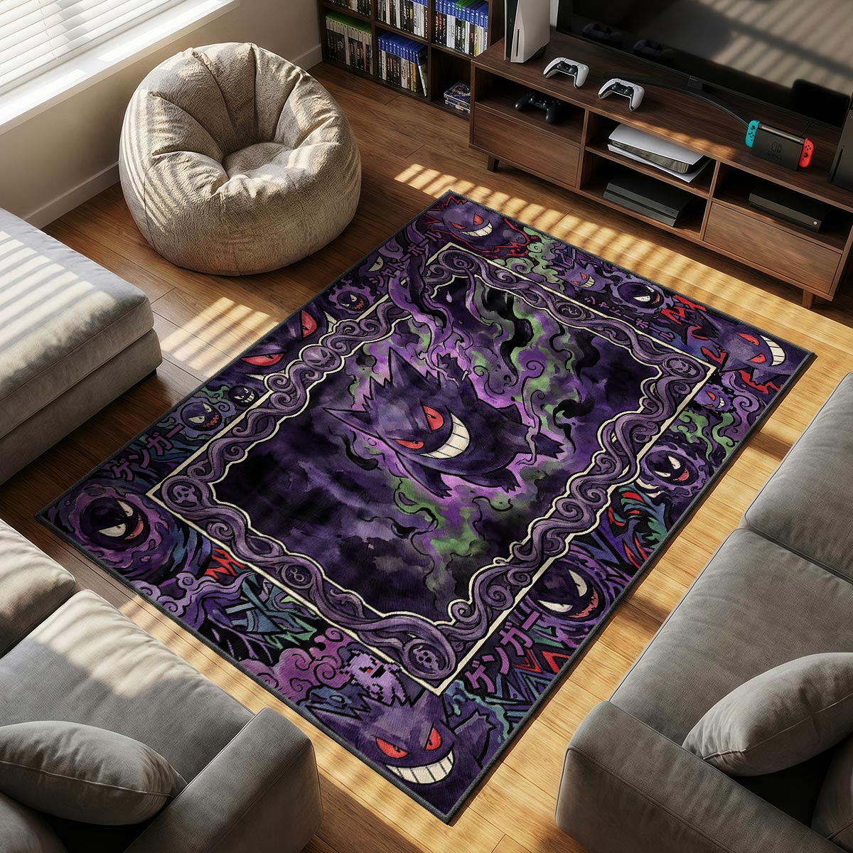 Gengar Shadow themed area rug for home decor fans