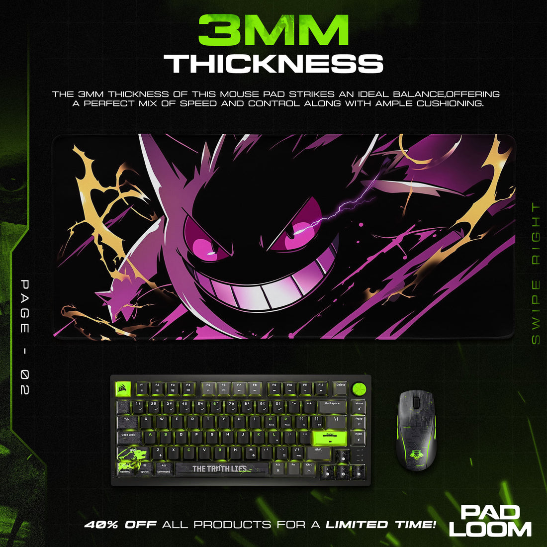 Gengar Shadow Shock Mouse Pad, Pokémon Gaming Desk Mat