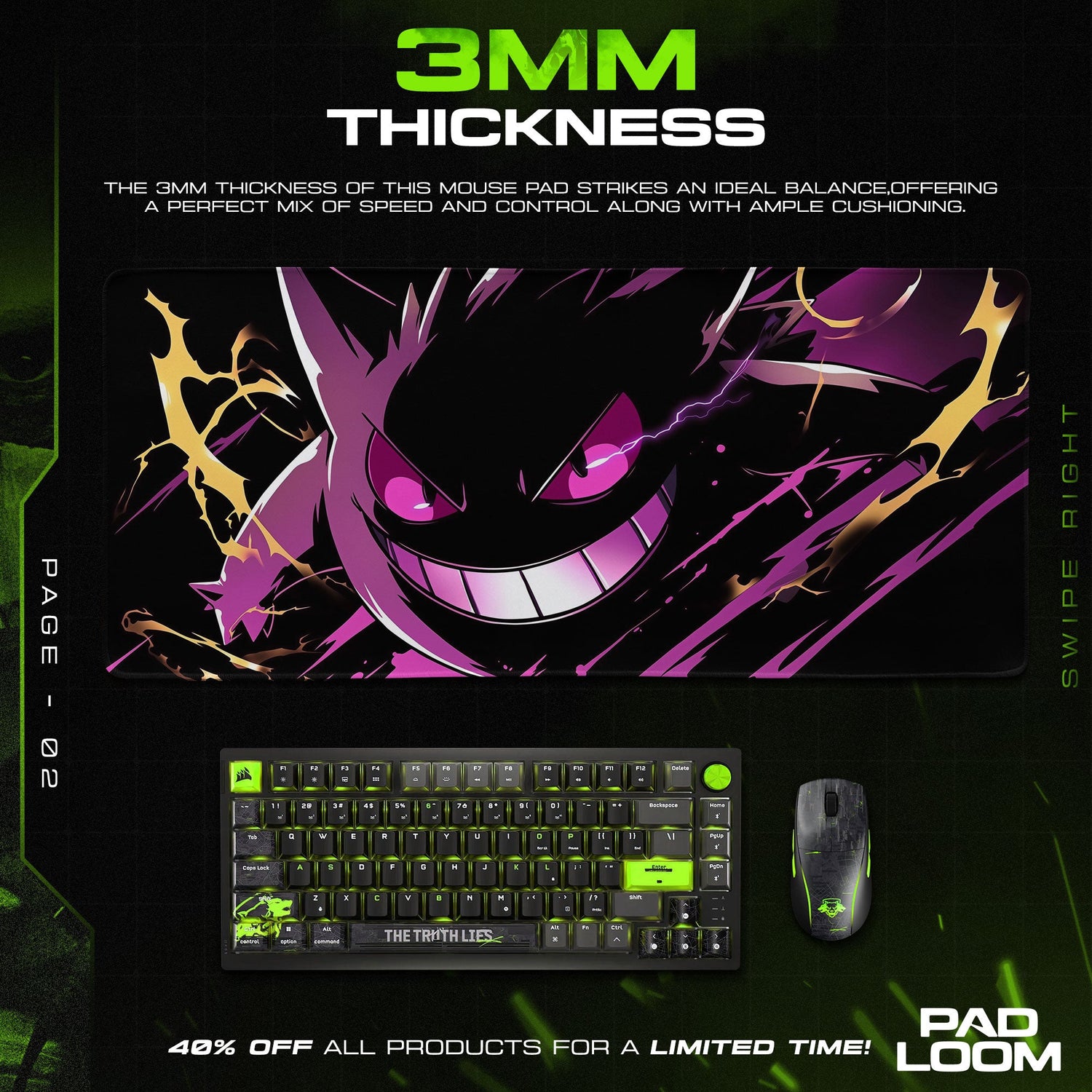 Gengar Shadow Shock Mouse Pad, Pokémon Gaming Desk Mat Padloom