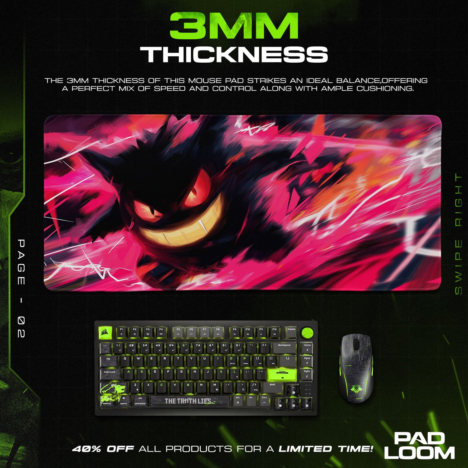 Gengar Shadow Surge Mouse Pad, Pokémon Gaming Desk Mat Padloom