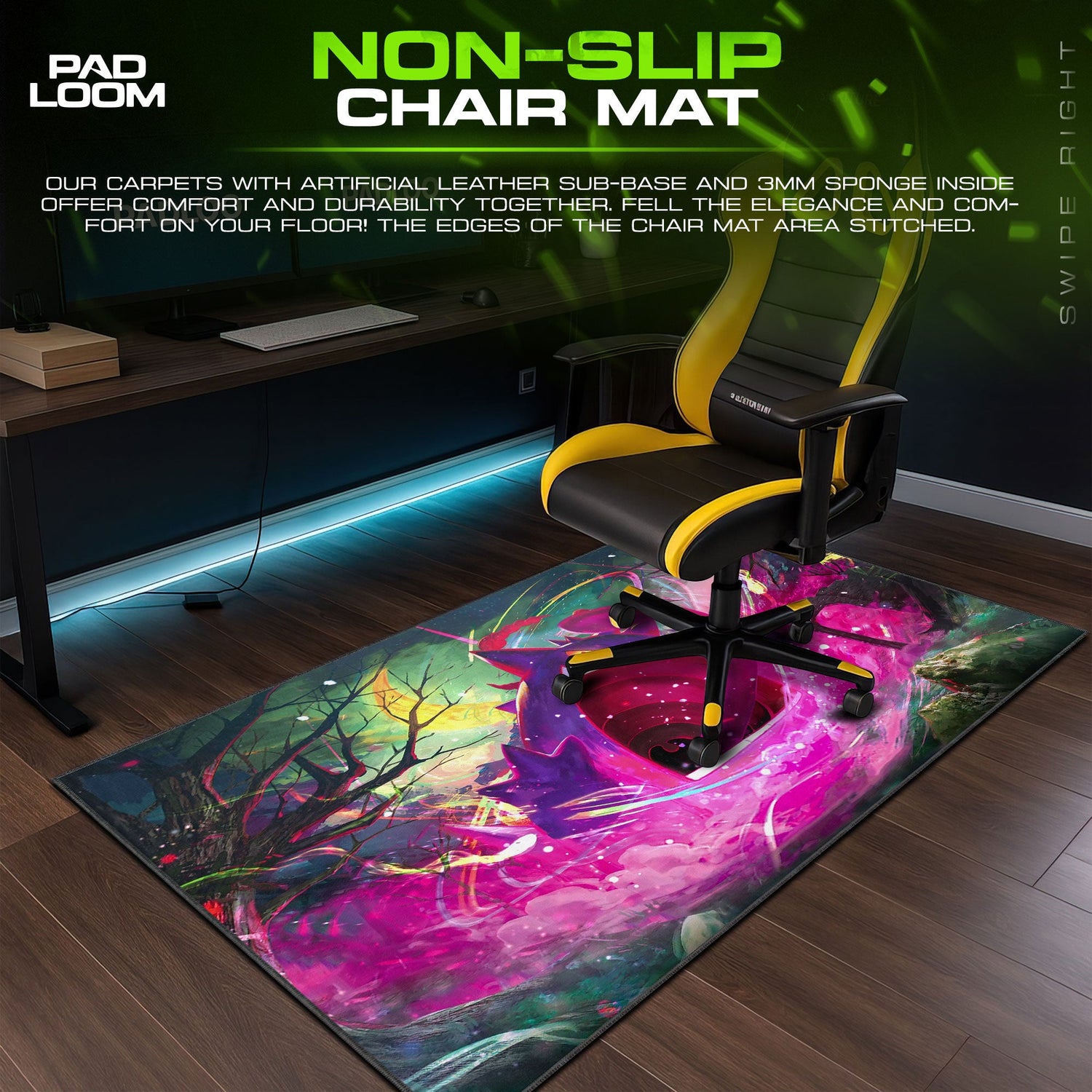 Gengar Shadow Swirl Mouse Pad, Pokemon Game Desk Mat Padloom