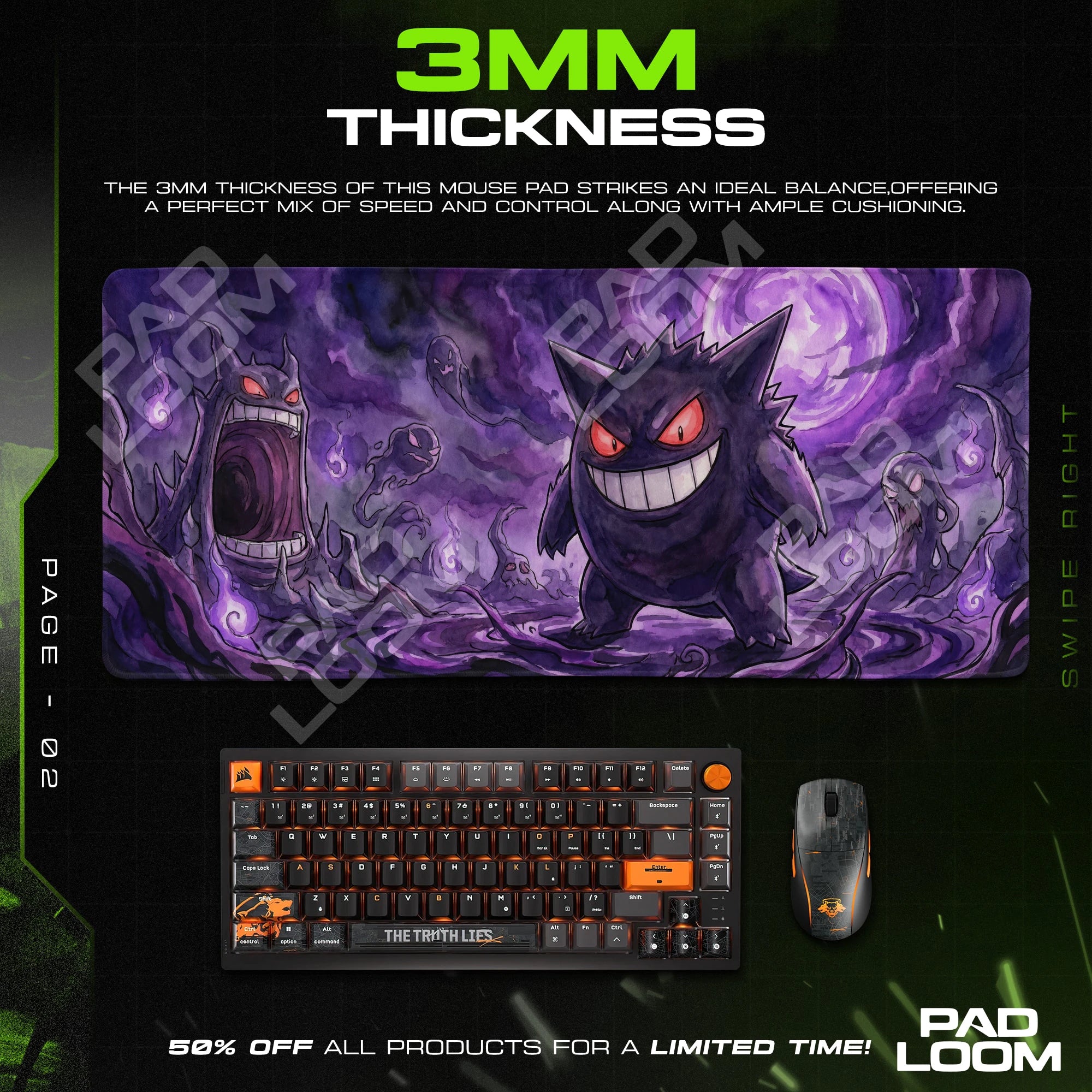 Gengar Spirit Vortex Mouse Pad - Pokemon Desk Mat