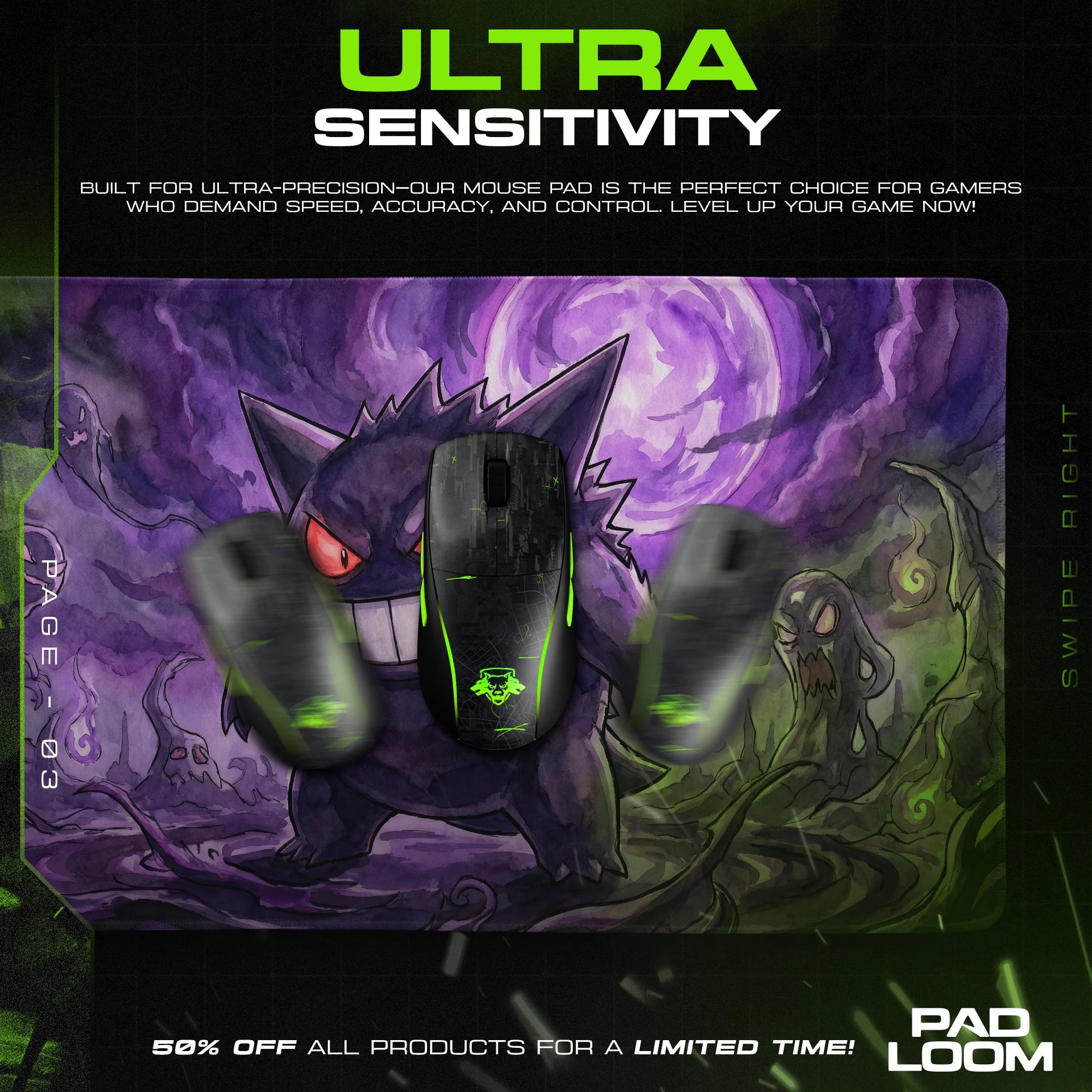 Gengar Spirit Vortex Mouse Pad - Pokemon Desk Mat