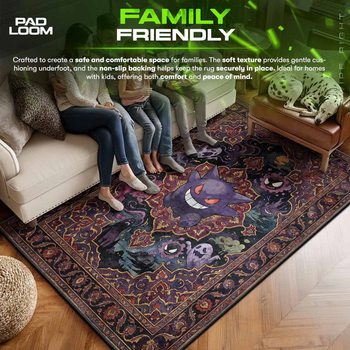 Gengar area rug showing full Vintage artwork