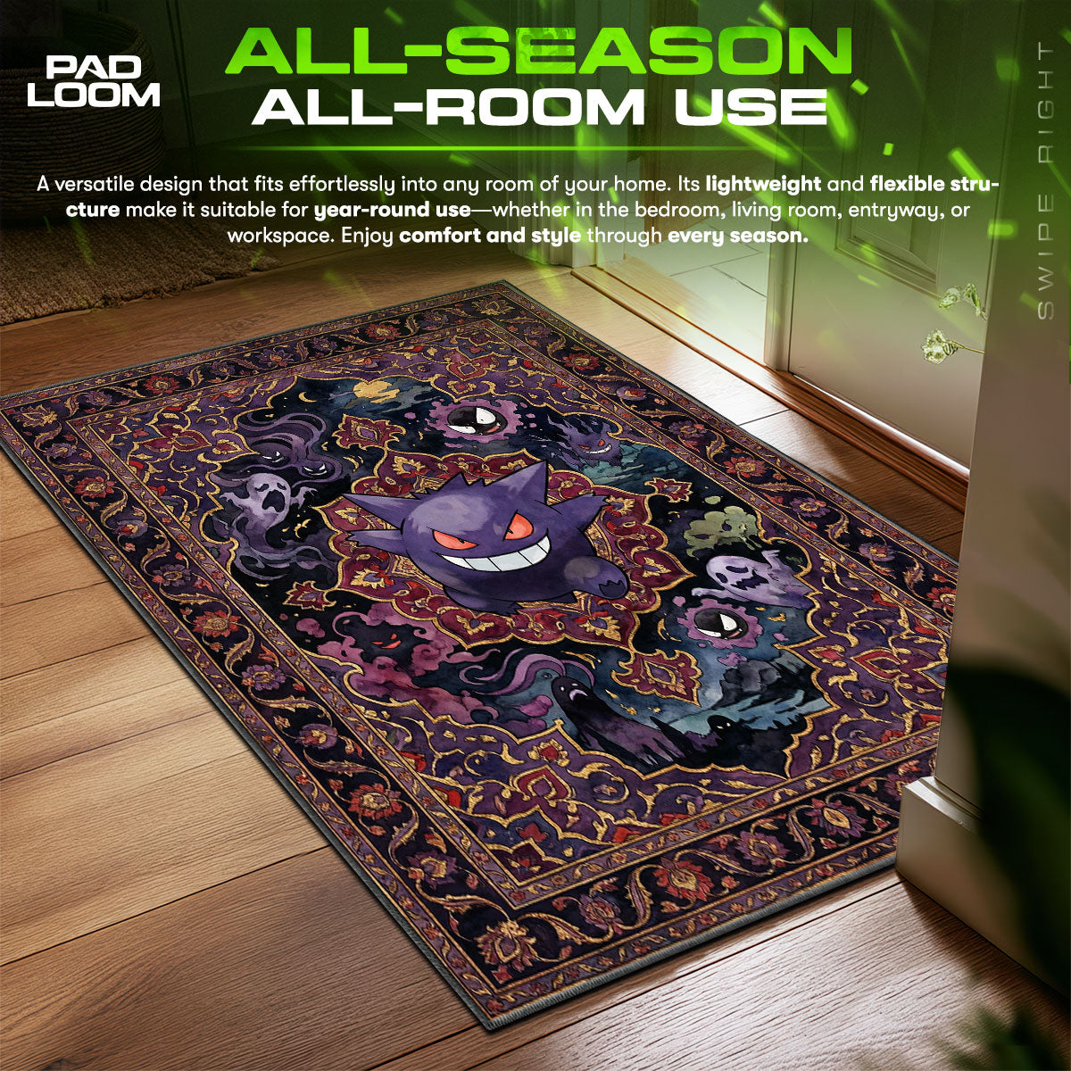 Gengar Ghost Chair fan rug — premium quality print