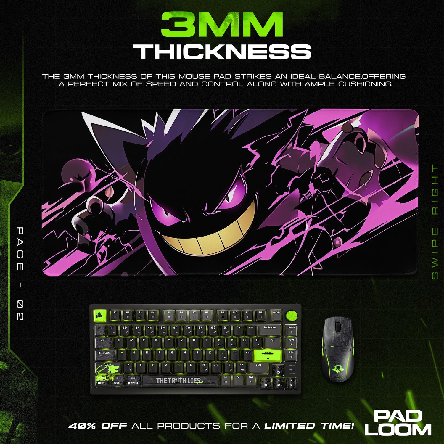 Gengar Void Grin Mouse Pad, Pokémon Gaming Desk Mat Padloom
