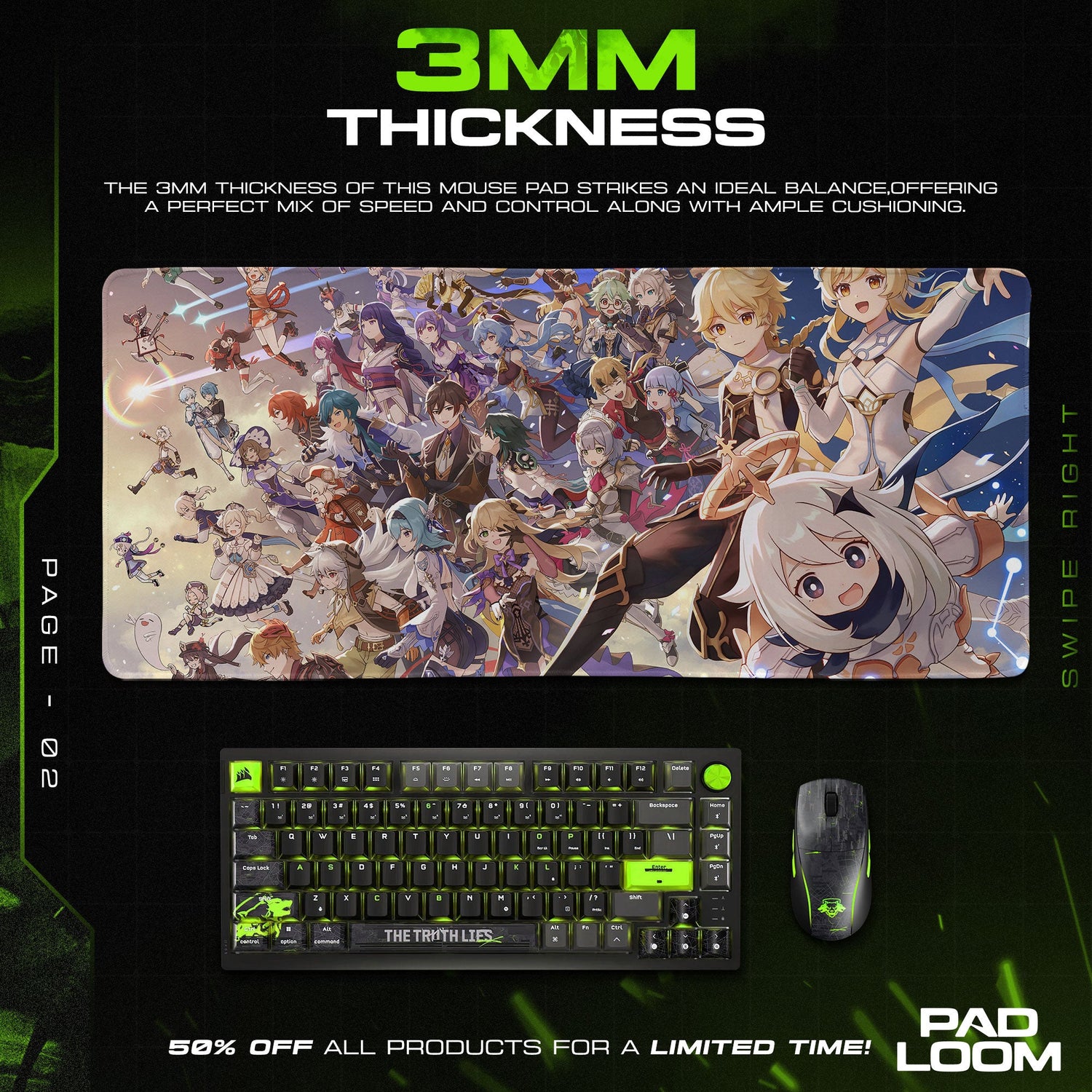 Genshin Impact Full Roster Mouse Pad, Anime Gaming Desk Mat Padloom